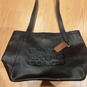 Coach Black Leather Tote with Tan Accents